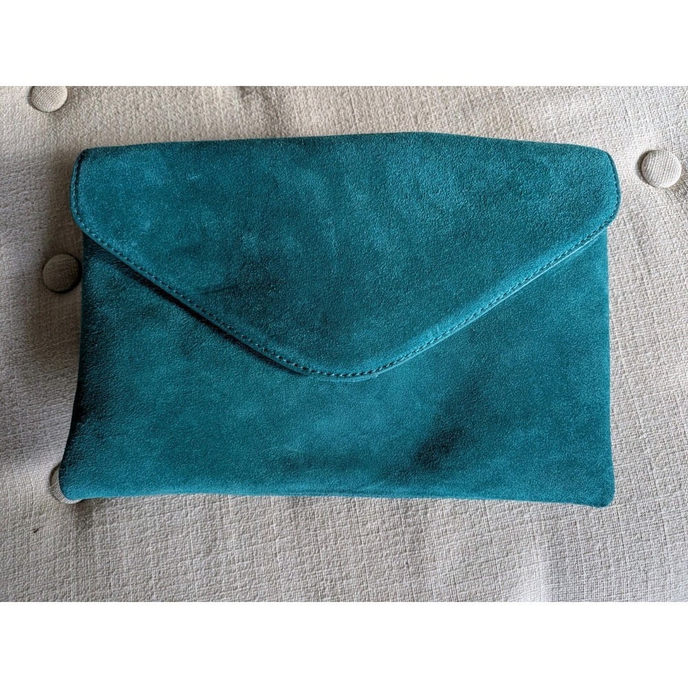 J.Crew Suede Envelope Clutch Shoulder Evening Bag  Convertible Teal Date Wedding